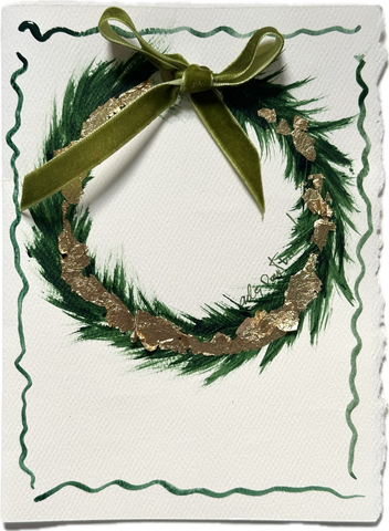 Wreath with gold leaf hand-painted greeting card