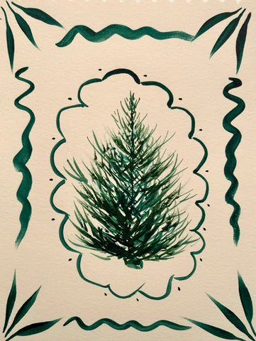 Christmas tree hand-painted greeting card