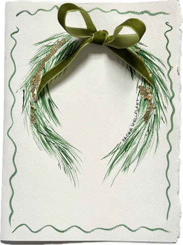 Wreath with gold leaf hand-painted greeting card